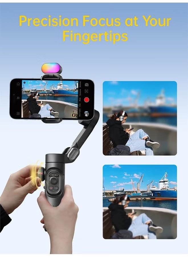 اوتشوان مثبت جيمبال ثلاثي المحاور من AOCHUAN لأجهزة iPhone، مزود بإضاءة RGB مغناطيسية، وعجلة تركيز متطورة لتتبع الوجه، وهواتف ذكية قابلة للطي لأجهزة iPhone/Android، ومثبت لتسجيل مدونات الفيديو، طقم XE الذكي - Image 5